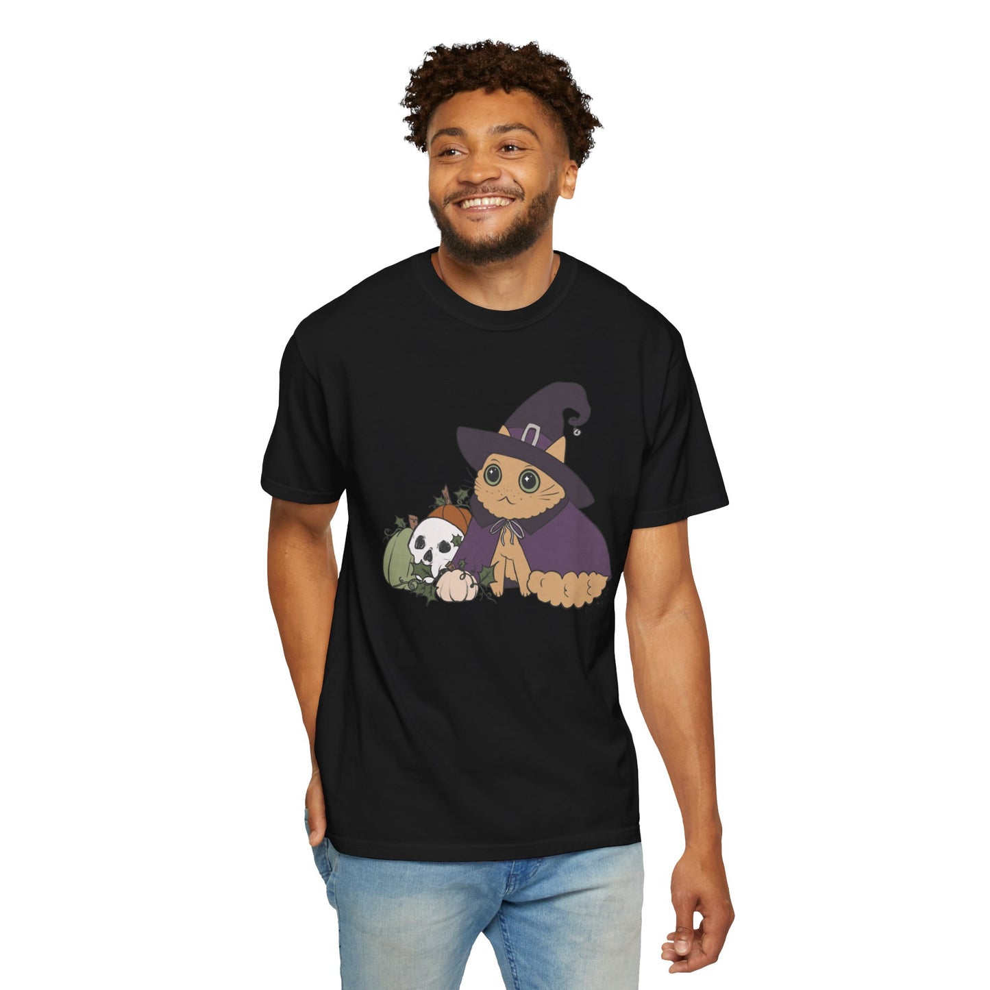 Magical Autumn Pumpkin Patch Witch Cat T-Shirt