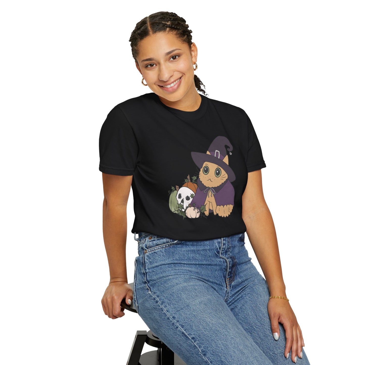 Magical Autumn Pumpkin Patch Witch Cat T-Shirt