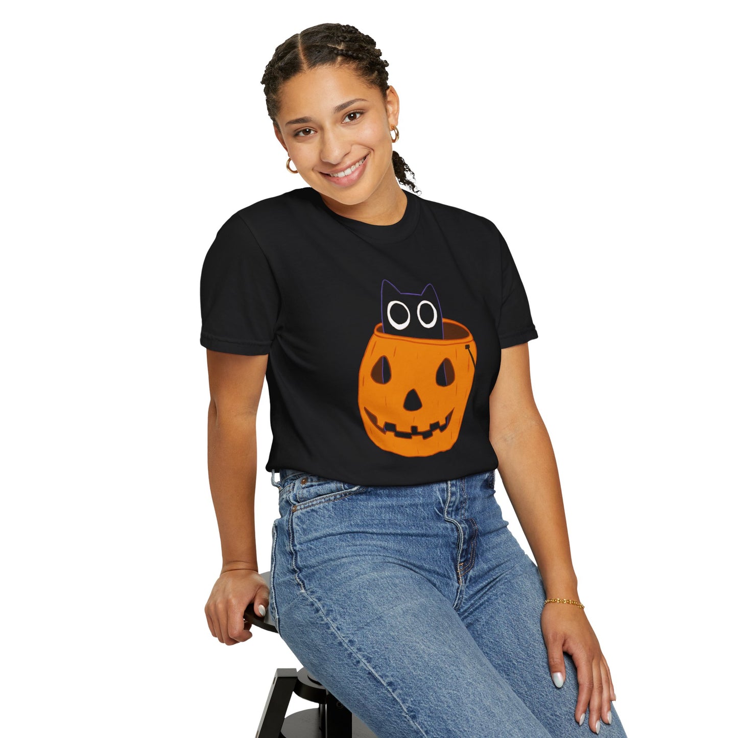 Midnight in the Pumpkin Patch - Black Cat T-Shirt