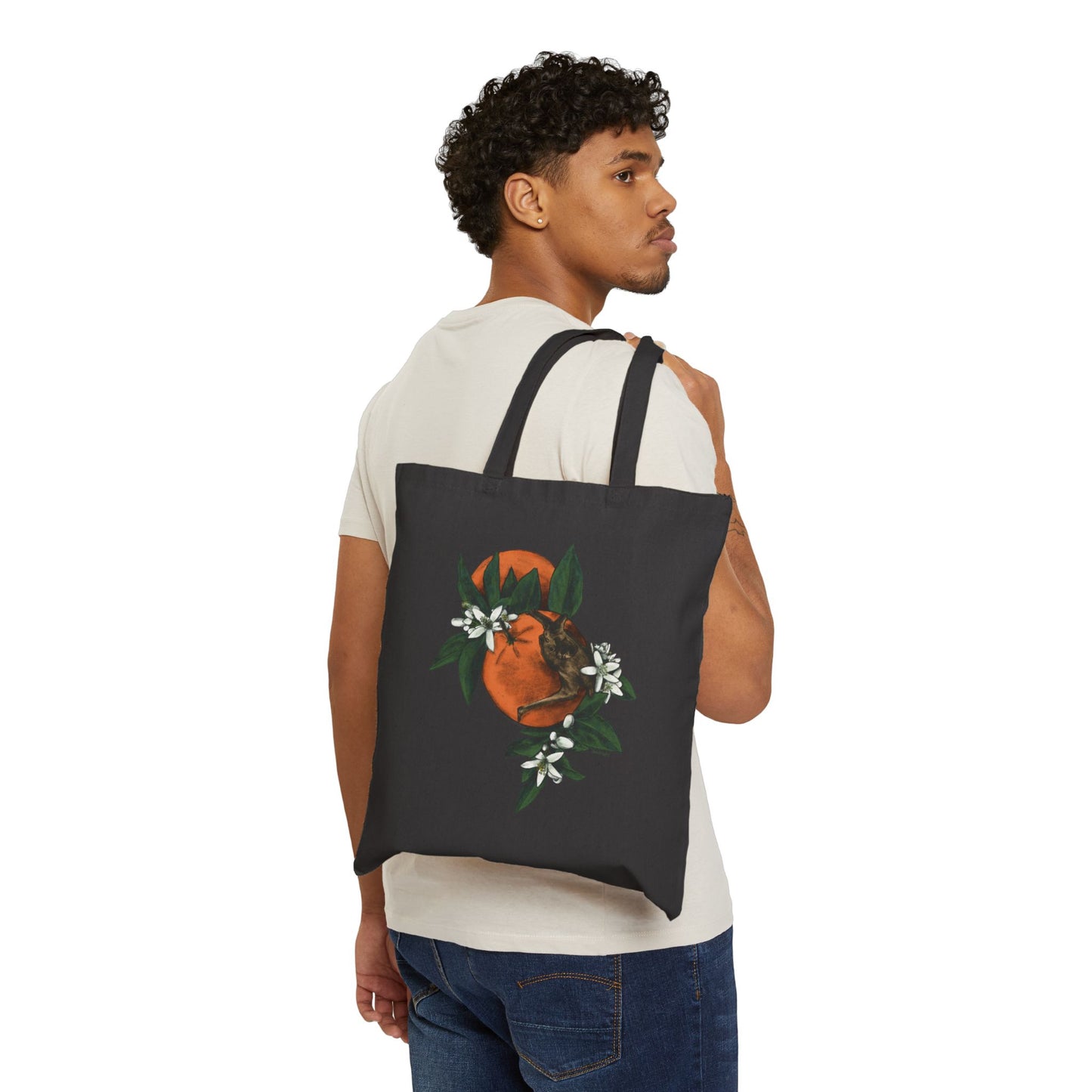 Florida Bonneted Bat and Orange Blossom Cotton Canvas Tote Bag