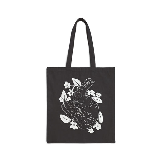 Violet Faunagrophy Bunny & Floral Cotton Canvas Tote Bag