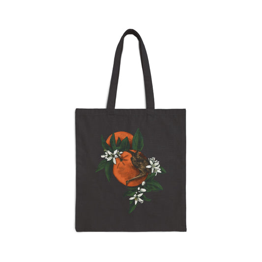 Florida Bonneted Bat and Orange Blossom Cotton Canvas Tote Bag