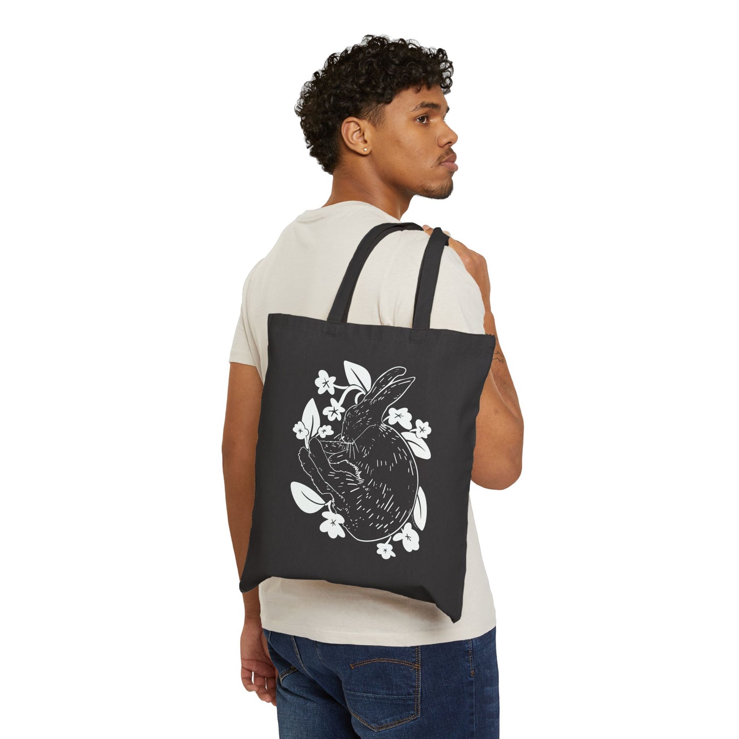 Violet Faunagrophy Bunny & Floral Cotton Canvas Tote Bag